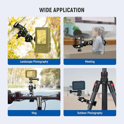 Neewer Super Clamp with Ballhead, Cold Shoe, Phone Holder and Action Camera Mount Adapter for Flat/Round Surface Compatible with GoPro DJI iPhone 15 Pro Max, ST87
