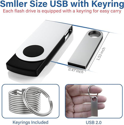 16GB USB Flash Drive 20 Pack, Wooolken Sleek Metal Thumb Drives with Keychains Swivel Memory Stick Pendrive USB 2.0 Jump Zip Drive USB Stick(Gold)