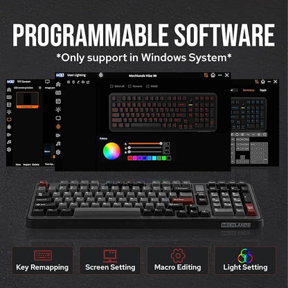 Vibe99 Wireless Gaming Keyboard with 1.06'' Screen, 96% Hot Swappable Creamy Mechanical Keyboard with Gasket Structure, BT5.0/2.4GHz/USB-C, 5-Layer Padding, RGB, NKRO for Win/Mac (Black)