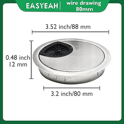 2 Pcs Desk Grommet 3-1/8" / 80 mm, Desk Cord Hole Cover, Cable Grommet Metal Zinc Alloy Materilal, Desk Hole Grommet for Home & Office Pc, Detachable Cable Cord Organizer-Brushed Silver