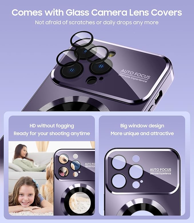 Magnetic for iPhone 16 Pro Case, Compatible with MagSafe, Built-in Camera Lens Protector, Logo View, Military Grade Drop Proof Phone Cover, Purple