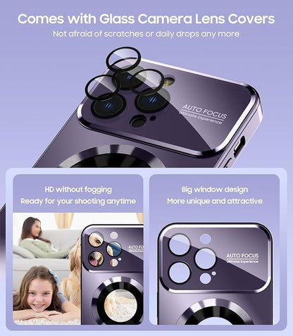 Magnetic for iPhone 14 Pro Max Case, Compatible with MagSafe, Built-in Camera Lens Protector, Logo View, Military Grade Drop Proof Phone Case Cover, Purple