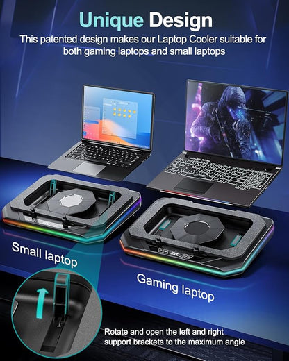 MOUNT PRO Gaming Laptop Cooling Pad, RGB Laptop Cooler Stand with Powerful Turbofan (3500 RPM), Height Adjustable Laptop Fan Cooling Pad for 13-19 Inches Notebook, with Sealed Foam, Touch Control