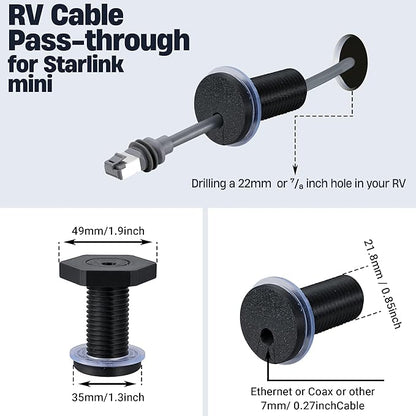 RV Cable Passthrough for Starlink mini, RV Cable Grommet Compatible with Starlink, Ethernet, Coax, Water-Resistant and Anti-Drop RV Cable Routing(Gray)