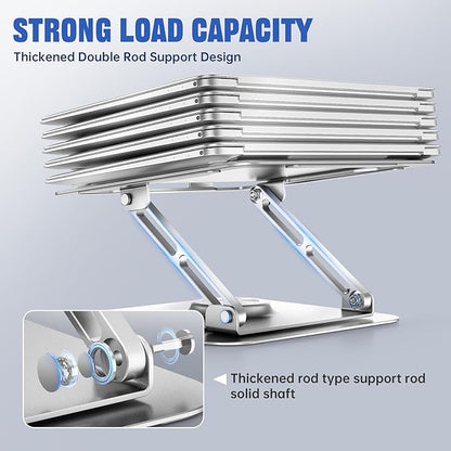 Laptop Stand for Desk, Adjustable Computer Stand with 360° Rotating Base, Ergonomic Laptop Riser for Collaborative Work, Foldable & Portable Laptop Stand, fits for All 10-16" Laptops