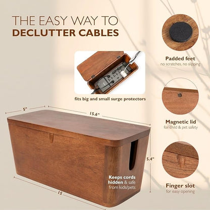 Extra Large Cable Management Box - Cable Organizer Box and Power Strip Box for Electrical Cord Management - Desk Cord Hider and Floor Cable Management - Wire Storage and Organization for Cords
