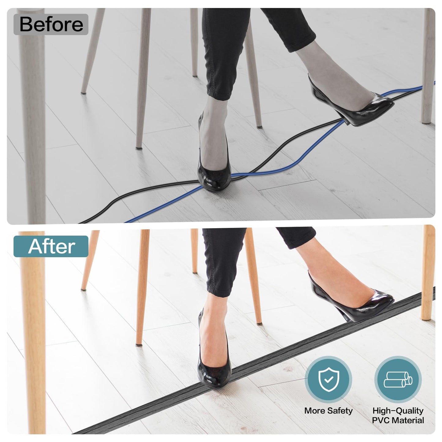 LSGCQ Floor Cord Cover Self Adhesive Cord Hider Floor Cable Management