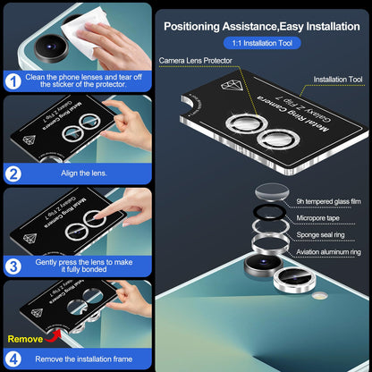 Avocase for Samsung Galaxy Z Flip 7 Camera Lens Protector, Individual Metal Ring Tempered Glass Lens Cover, [Strong Adsorption] Scratch Resistant Ultra-Thin HD Clear Lens Cover, 1 Set-Silvery Sparkly