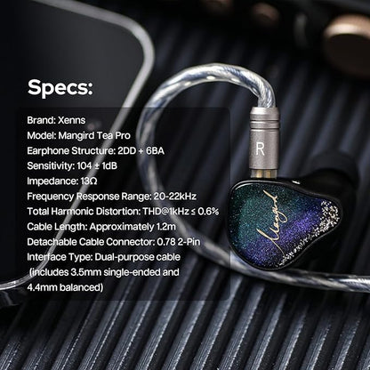 Linsoul Xenns Mangird Tea PRO in Ear Monitor, 6BA+2DD Hybrid Earphone IEM, Wired Gaming Earbuds with Detachable IEM Cable for Musician Audiophile