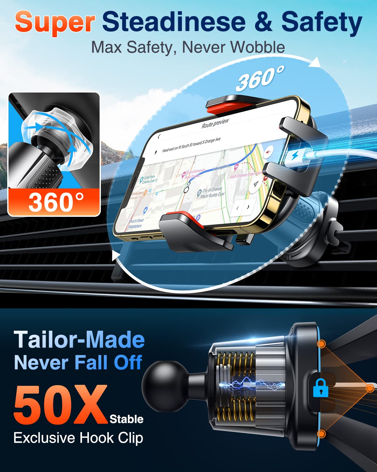VANMASS Phone Holders for Your Car Ultimate Military-Grade Car Phone Holder Mount【Patent & Safety Certs】 Upgraded Shockproof Truck Air Vent Phone Mount for iPhone 17 Pro Max 16 Samsung Android,Red