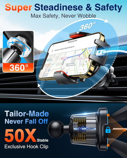VANMASS Phone Holders for Your Car Ultimate Military-Grade Car Phone Holder Mount【Patent & Safety Certs】 Upgraded Shockproof Truck Air Vent Phone Mount for iPhone 17 Pro Max 16 Samsung Android,Red