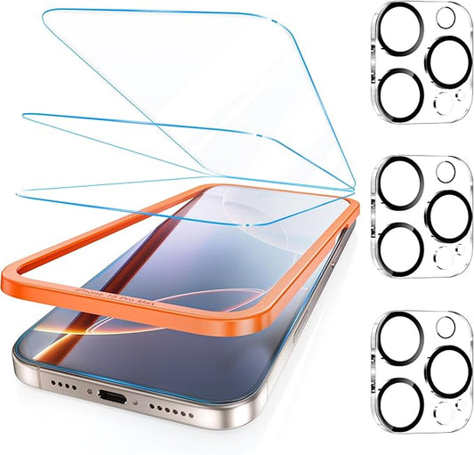 Fotbor [3+3 Pack for iPhone 15 Pro Max Screen Protector, Anti-Blue Light, [Eye Protection] 9H+ Tempered Glass with Camera Lens Protector