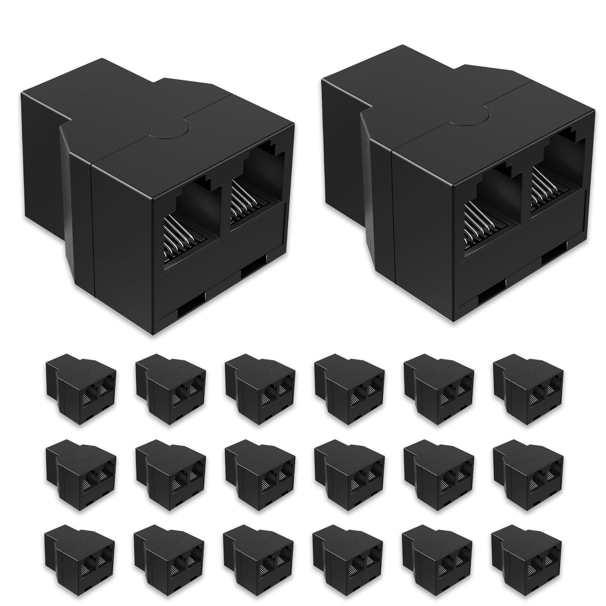 Uvital RJ12 6P6C 1 Female to 2 Female Phone Line Splitters, Black 2 Pack