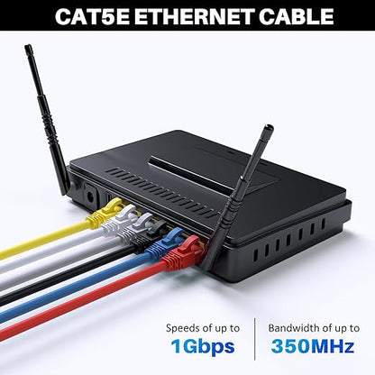 Cat5e Ethernet Cable 35 FT, Cat 5e Internet Cable, Blue Snagless Patch Cord, Flexible, Network, LAN, PoE, Standard RJ45 Connector for PC, Server, Router, Modem, TV, PS5 - with 15 Cable Ties