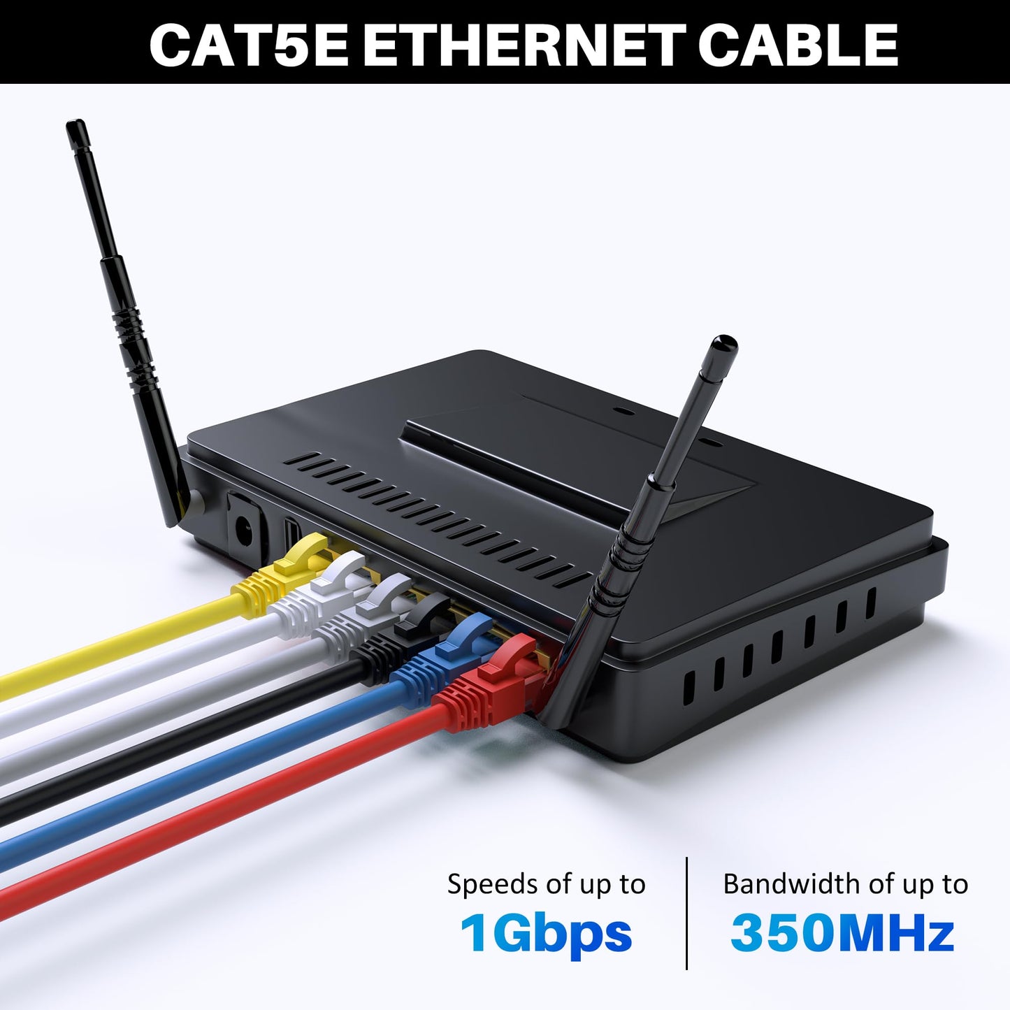 Kxable Cat5e Ethernet Cable 50 FT, Cat 5e Internet Cable, Blue Snagless Patch Cord, Flexible, Network, LAN, PoE, Standard RJ45 Connector for PC, Server, Router, Modem, TV, PS5 - with 15 Cable Ties