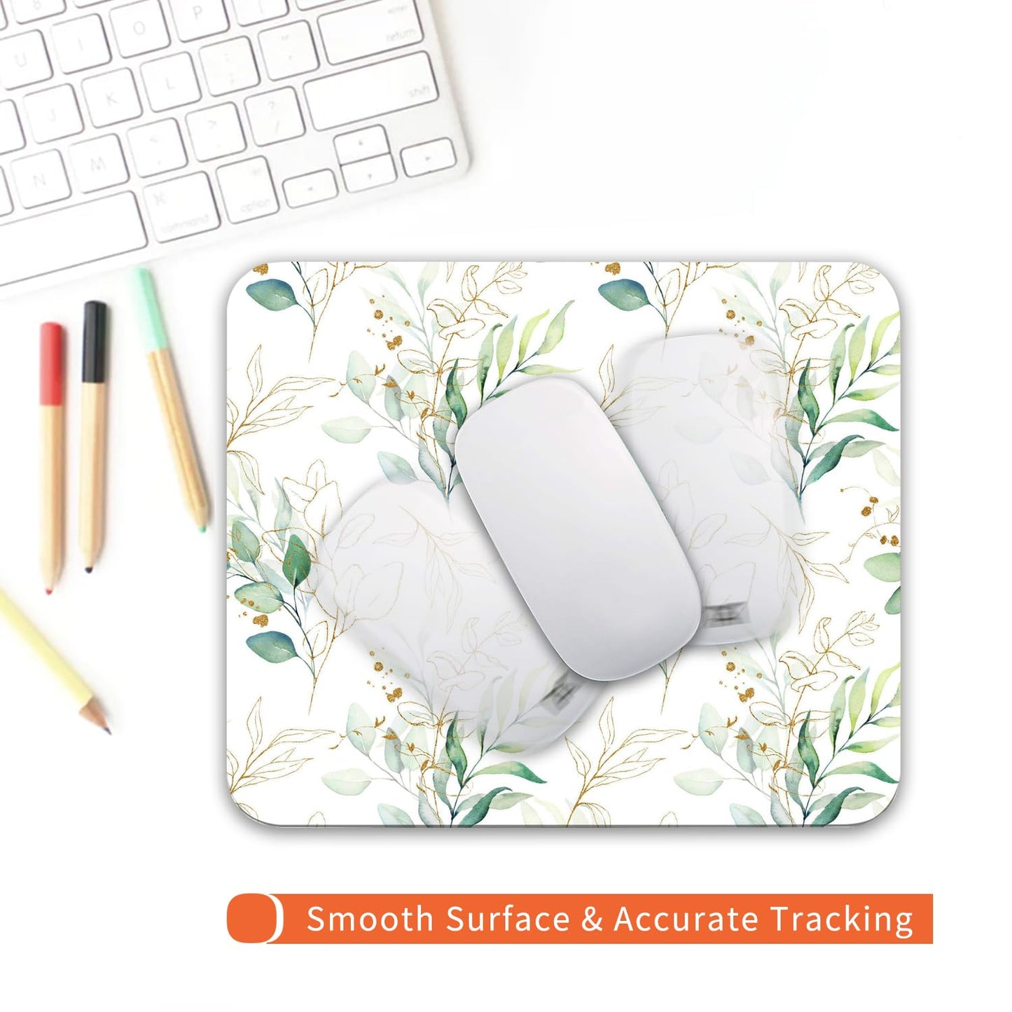 Armanza Square Mouse Pad Pretty Leaves, Personalized Premium-Textured Custom Mouse Mat Design, Washable Mousepad Cloth, Non-Slip Rubber Base Computer Mouse Pads for Wireless Mouse
