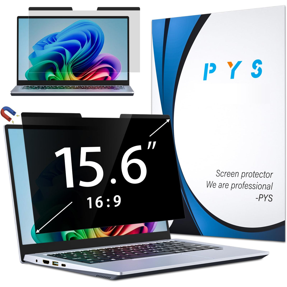 PYS Magnetic Privacy Screen for MacBook Air 15.3 Inch (2025/2024/2023, M4, M3, M2 Chip) - Removable Anti-Glare Protector with Camera Cover Slide, Anti-Blue Light Filter for Mac Air 15.3" Laptop