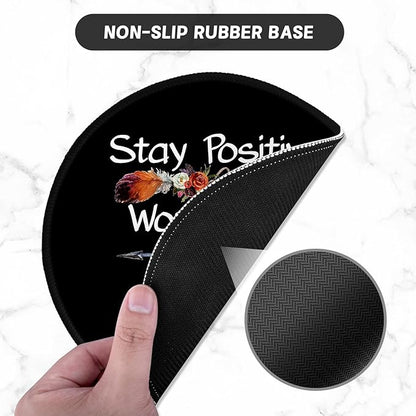 ITNRSIIET Round Mouse Pad with Stitched Edge Premium-Textured Waterproof Non-Slip Rubber Base Desktop Protection Mat Diameter 8.7 inches, Inspirational Quote Black