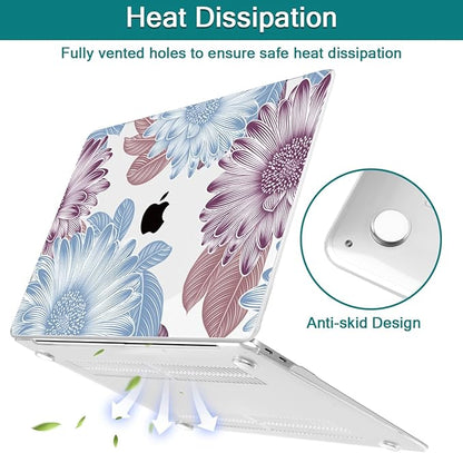 Teryeefi Compatible with M2 M1 MacBook Pro 13 Inch Case A2338 A2289 A2251 A2159 A1989 A1706 A1708 (2024 20203 2022-2016), Hard Shell Case & Keyboard Cover for Mac Pro 13" - W-Flowers
