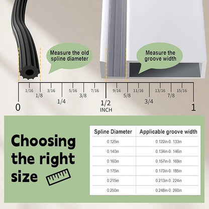 FLYZZZ Screen Spline 0.125" x 25' Spline for Window Screen Door Repair, Round，Black，Suitable for Regular Groove Width 0.122''-0.133''