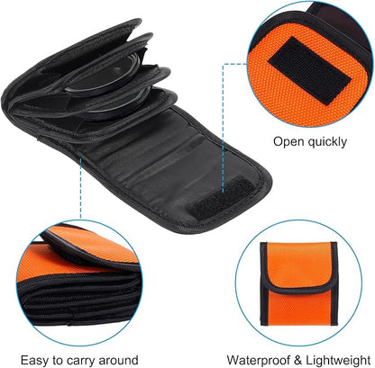 PATIKIL Lens Filter Case, 4-Pocket Camera Filter Case Portable Lens Filter Pouch Photography Fit Camera Bag Pocket Drone for 25mm-58mm, Orange