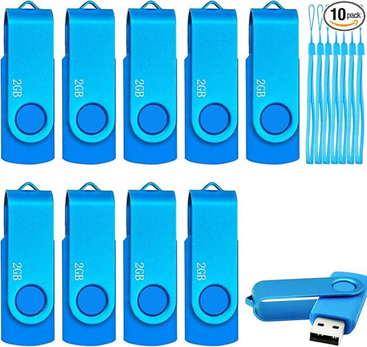 2GB USB 2.0 Flash Drive 10 Pack Nicepicten Pendrive Swivel Thumb Drives Jump Drives Zip Drive USB Memory Stick Thumbdrive Flashdrive Ideal for Home Office Shared Data Storage, Blue 2GB