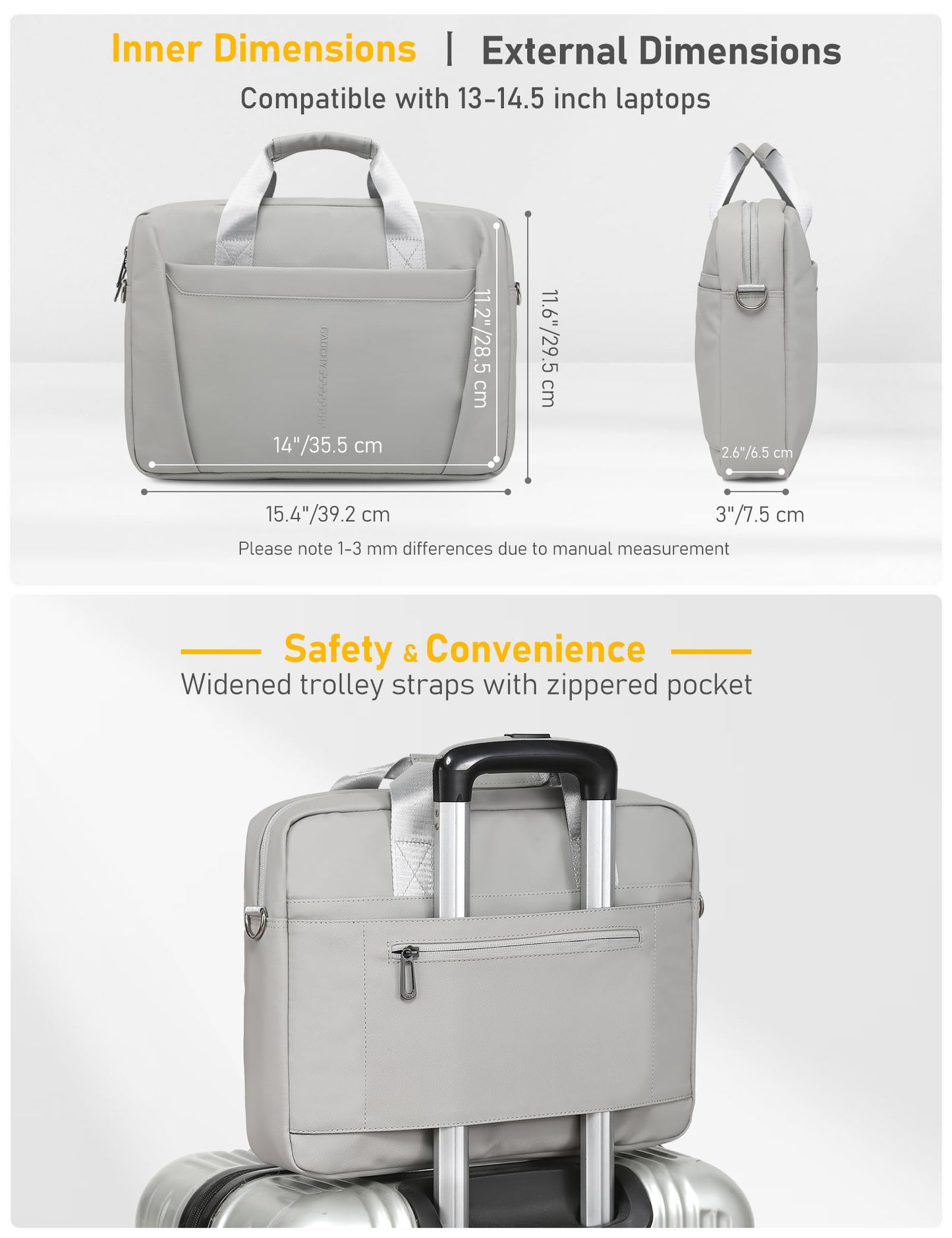 GAOCHY 13-14 Inch Laptop Shoulder Bag Business Briefcase Water Resistant Computer Messenger Bags Compatible with MacBook Pro 14, MacBook Air 13 M4, HP, Dell, ASUS Notebook, Grey