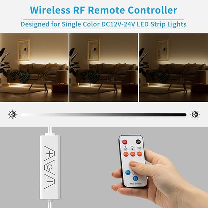 13Keys LED Dimmer, Wireless RF Remote Control and 3Keys Receiver with DC Jack RF Dimmer with Timer Function for DC12V-24V Single Color COB/3528/2835/5050 LED Strip Lights