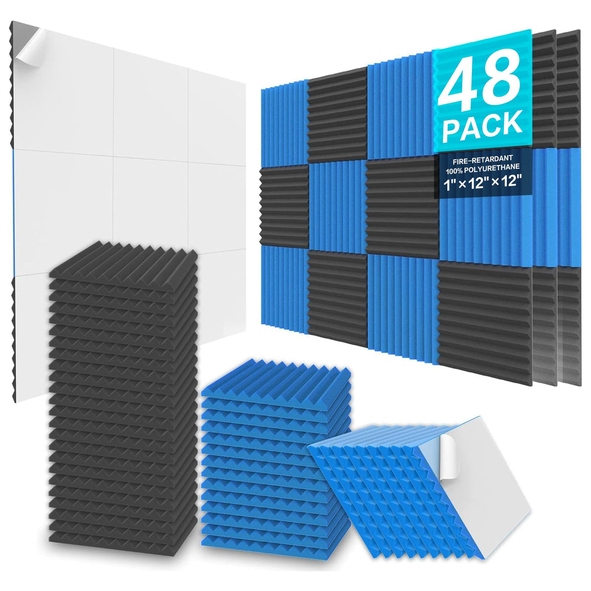 JBER 24 Pack Acoustic Panels Studio Foam Wedges Soundproof Padding