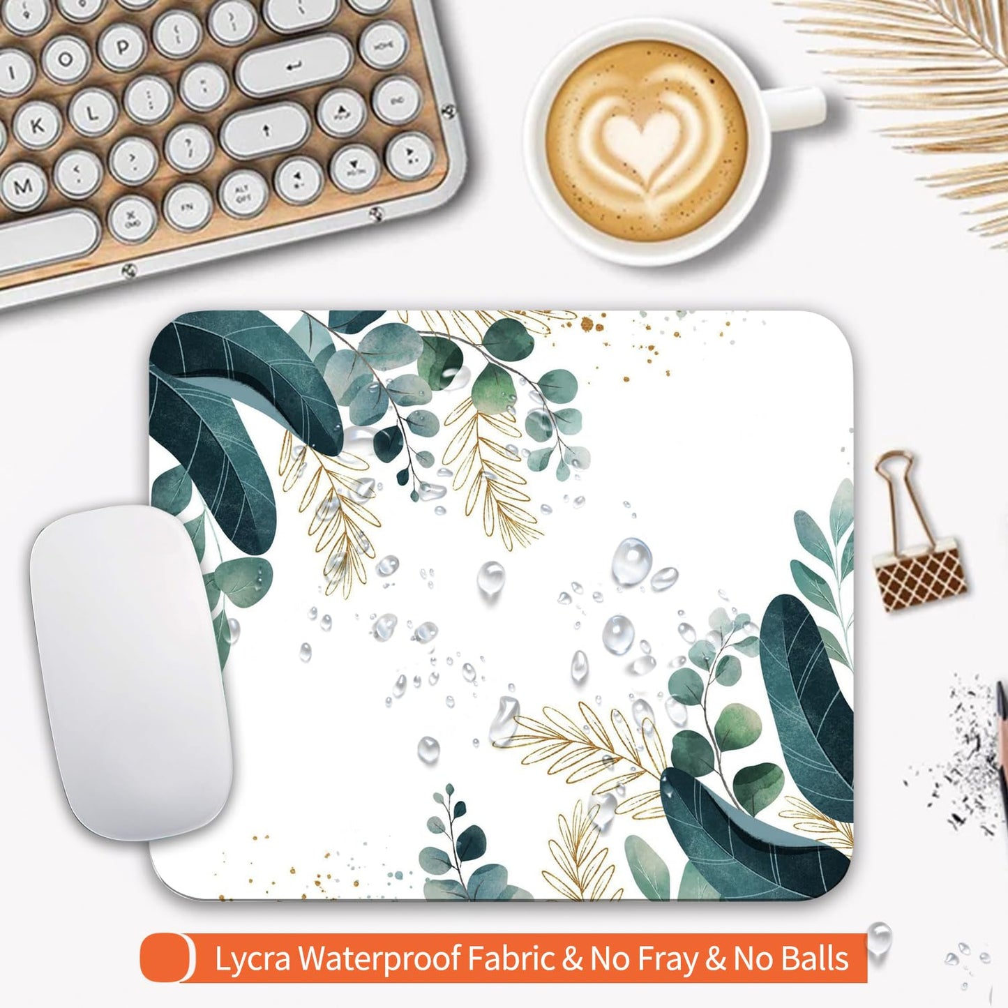 Armanza Square Mouse Pad Green Leaves, Personalized Premium-Textured Custom Mouse Mat Design, Washable Mousepad Cloth, Non-Slip Rubber Base Computer Mouse Pads for Wireless Mouse
