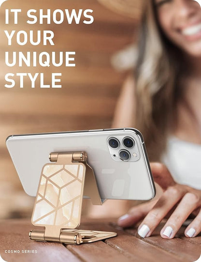 i-Blason Cell Phone Stand for Desk, Cell Phone Holder, Fits All Smart Phones, iPhone 16 15 14 13 Pro Max, Foldable Phone Stand Holder, Gold