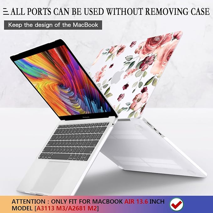 CISSOOK for MacBook Air 13.6 inch Case 2025 2024 2022 Release A3240 A3113 A2681, Matte Hard Shell Case Flower Cover with Keyboard Cover + USB Adapter for MacBook Air 13.6 M2 M3 M4 with Touch ID