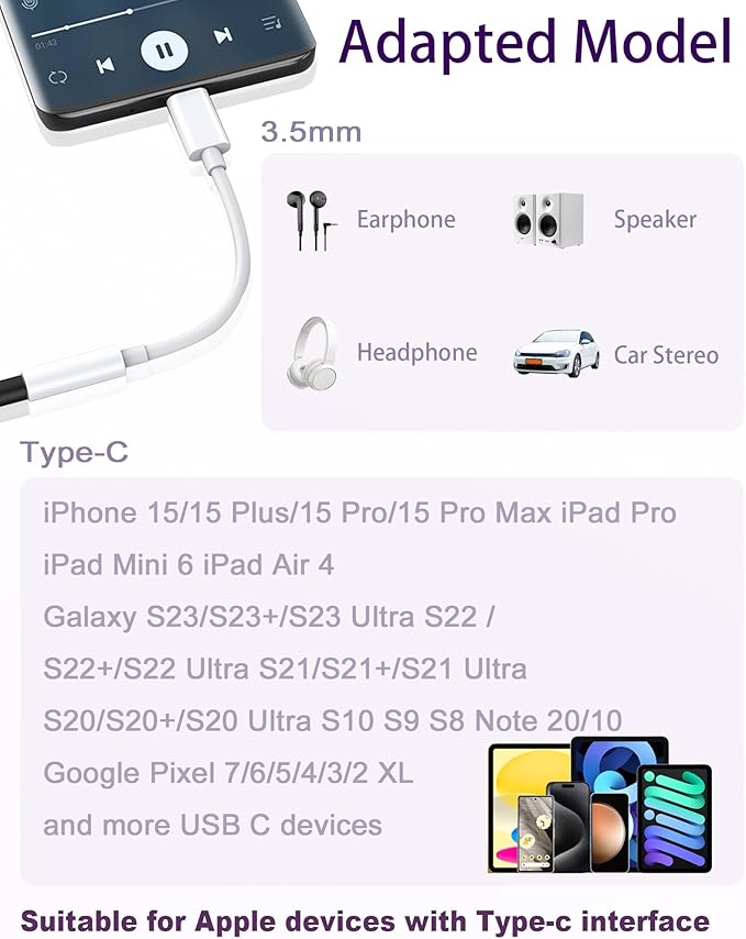 USB Type C to 3.5mm Female Headphone Jack Adapter 2 Pack, USB C to Aux Audio Dongle Cable Cord Compatible with iPhone 16 15 Series, S24/S23 Ultra, iPad Pro, MacBook, Pixel XL More Type-C Devices