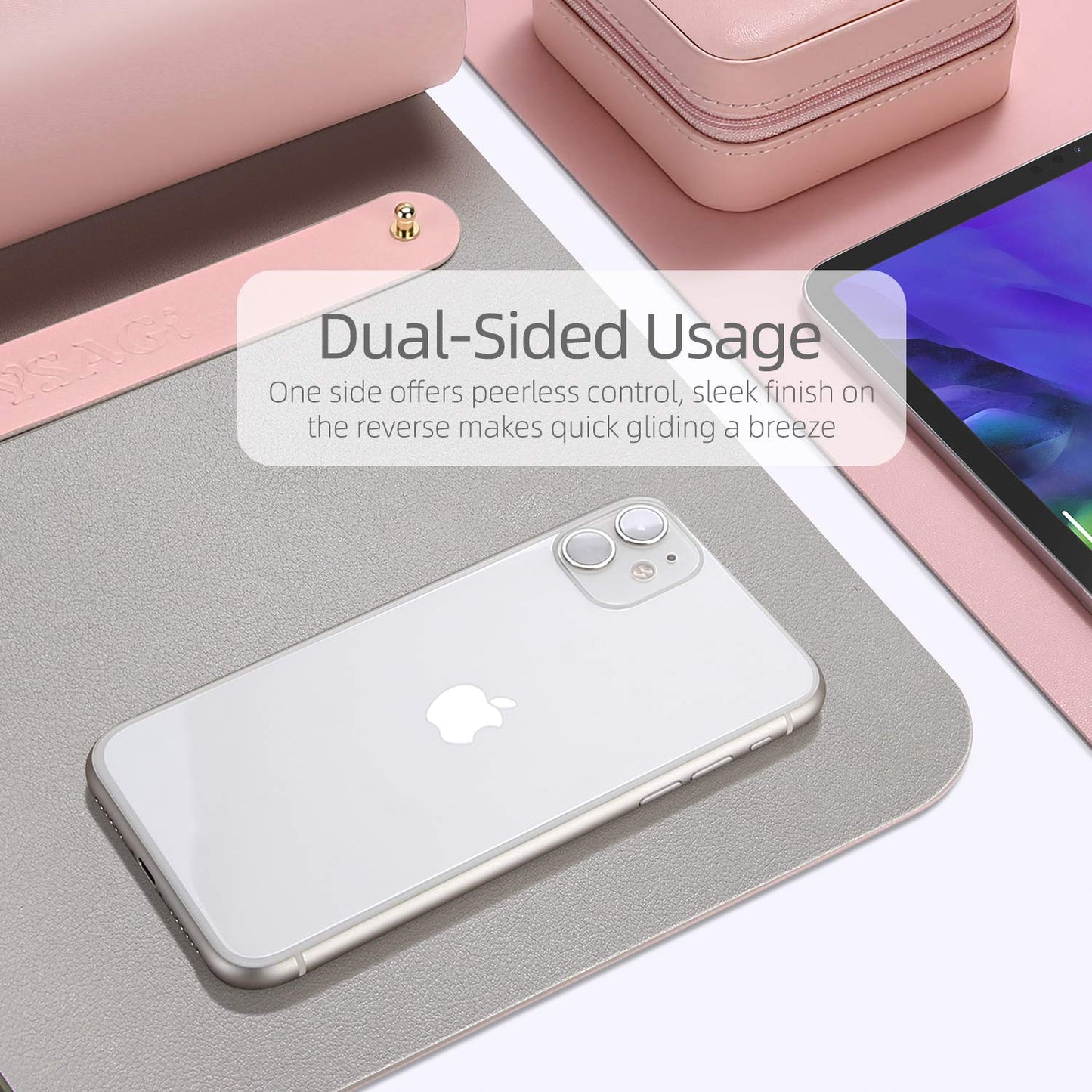 YSAGi Dual-Sided Desk Pad Protector, Desk Mat with Non-Slip - Waterproof PU Leather Office Desk Blotter for Mouse, Keyboard, Writing (23.6" x 13.7", Pink)
