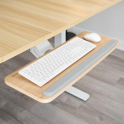 VIVO Adjustable Computer Keyboard and Mouse Platform Tray Ergonomic Under Table Desk Mount Drawer Underdesk Shelf, Light Wood, MOUNT-KB03C