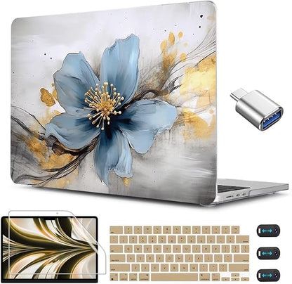 CISSOOK for MacBook Air 13.6 inch Case 2025 2024 2023 2022 Release Model A3240 A3113 A2681, Laptop Hard Shell Cases with Keyboard Cover Type C Adapter for MacBook Air 13 M2 M3 M4, Retro Golden Floral