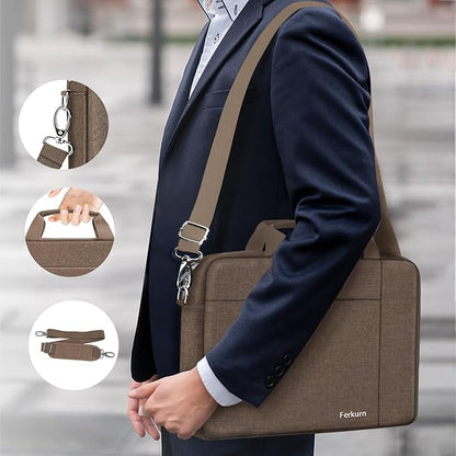 Ferkurn Laptop Bag Case for Women Men Computer Bag Compatible with HP Envy Pavilion Omen/LG Gram/MSI/Dell Inspiron XPS/Lenovo/Acer, Shoulder Strap Carrying Messenger Briefcase, Brown, 17 17.3 Inch
