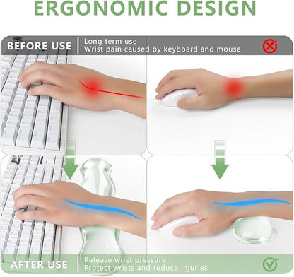 Gel Keyboard and Mouse Wrist Rest, Cute Wrist Support and Arm Support Keyboard Rest for Keyboard and Mouse Typing Pain Relief，Suitable for Office/Computer/Laptop/Gaming（Transparent Green Set ）