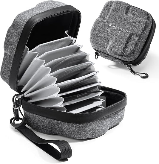 K&F CONCEPT 10 in 1 Lens Filter Case, Hard Shell Camera Filter Pouch Up to 82mm with Hand Strap, Waterproof Camera Lens Filter Storage Wallet for ND UV CPL Filter Pouch