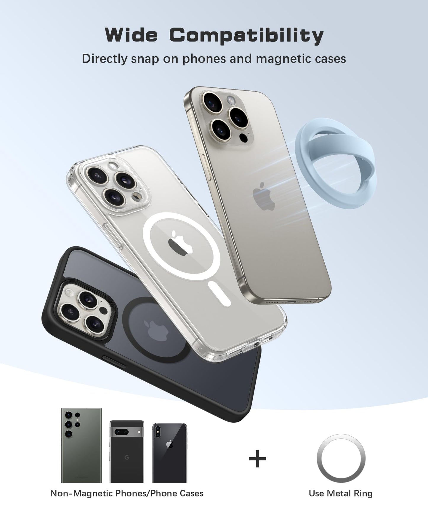 SuydanBox Magnetic Phone Grip, Removable Loop Grip with Soft Finger Strap, Silicone Phone Ring Holder for Back of Phone for iPhone 16/15/14/13/12 Pro Max/Plus, Blue