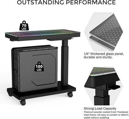 EUREKA ERGONOMIC Height Adjustable Computer Tower Stand, Illuminated Glass Panel PC Stand w/RGB Lights, 2-Tier CPU Holder Cart Under Desk, PC Floor Stand for Office Gaming, APP Control