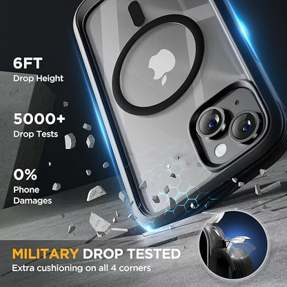 Miracase for iPhone 14 Case 6.1'', [Bubble Free] Full-Body Bumper Phone case with Built-in Full Glass Screen &Lens Protector,No Gap,Compatible with MagSafe,Drop Proof 14 Cover,Black