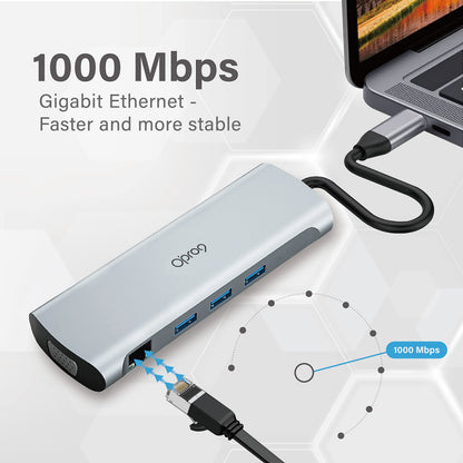 Opro9 10-in-1 USB C Hub Multiport Adapter, Laptop Docking Station Dual 4K HDMI / 1080P VGA, USB 3.0, PD 100W, Gigabit Ethernet, SD/TF Card Reader, 3.5mm Audio Jack, for Windows & MacBook PC, Laptops
