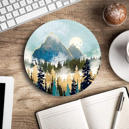 Round Mouse Pad, Abstract Mountain Design Mouse Pad, Custom Cute Mouse Pads for Desk, Washable Cloth Gaming Mousepad, Non-Slip Rubber Computer Small Mouse Pads for Wireless Mouse