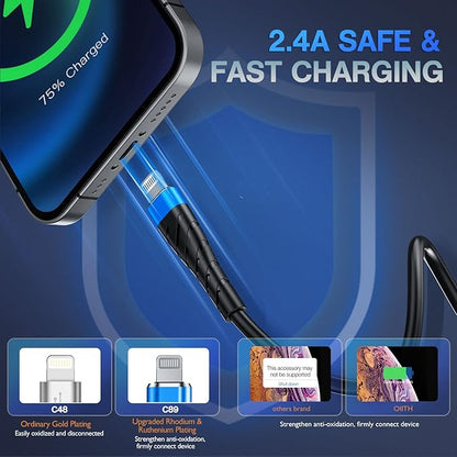 OIITH MFi Certified for iPhone Charger Cable 3 Pack 6 Ft, Long for Lightning Charging Cord, Fast 2.4A for iPhone USB Cord Compatible with iPhone12/11/XS/Max/XR/X/8/8P/7P/6/iPad - Blue