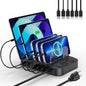 Catlyn Charging Station for Multiple Devices, 8 Port Charger Stations with 6 Mixed Charger Cables Organizer Dock,Compatible for Cell Phone,Tablet, Kindle, iPhone iPad for Family Home Office（Black）