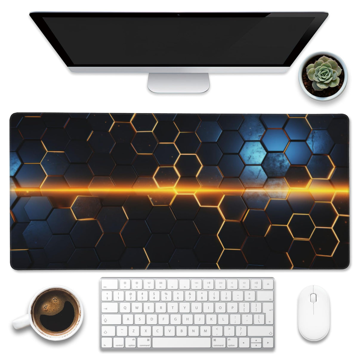 Eflxamz Large Gaming Mouse Pad, Koi Fish Ink Painting Desk Mat, Golden Line Lotus Desk Pad, Extended Big Computer Keyboard Mouse Pad with Non-Slip Base and Stitched Edge, 31.5"x11.8"