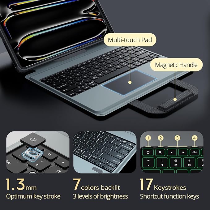 Nillkin Magic Keyboard Case for iPad Pro 13 inch M4 2024, Handheld Case for iPad Pro 13 inch 2024 with Keyboard, Pencil Holder, Large Trackpad, 7 Colors Backlit, Camera Protection, Black