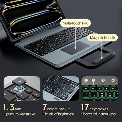 Nillkin Magic Keyboard Case for iPad Pro 13 inch M4 2024, Handheld Case for iPad Pro 13 inch 2024 with Keyboard, Pencil Holder, Large Trackpad, 7 Colors Backlit, Camera Protection, Black