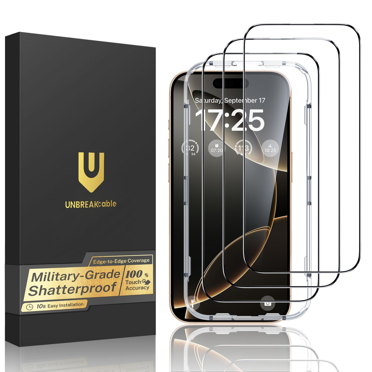 UNBREAKcable 3-Pack Screen Protector for iPhone 15, Double Shatterproof Tempered Glass [Easy Installation Frame] [99.99% HD Clear] [9H Hardness] [Full Coverage] [Case Friendly] for Apple 15 6.1 inch